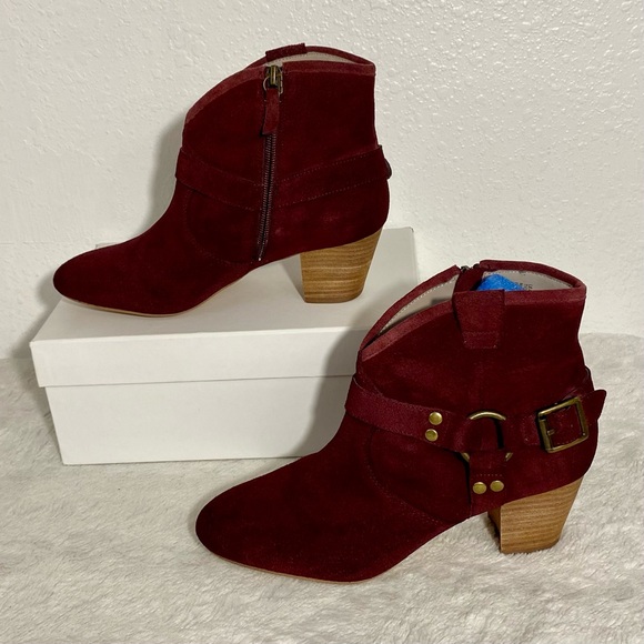 Nordstrom Hinge Billy Burgundy Suede Harness Booties Women’s Size 7.5M - Picture 2 of 13